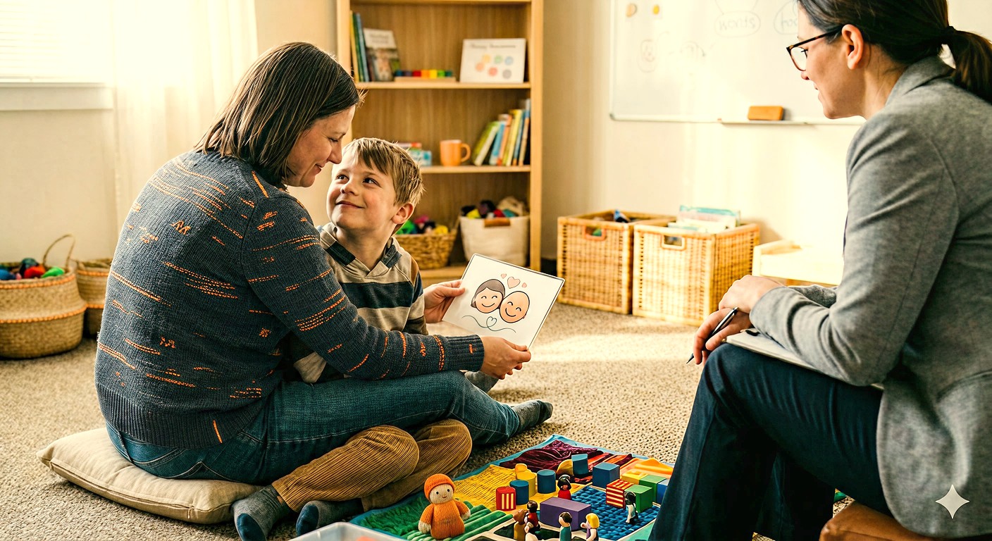 Parent and child connecting during a therapy session